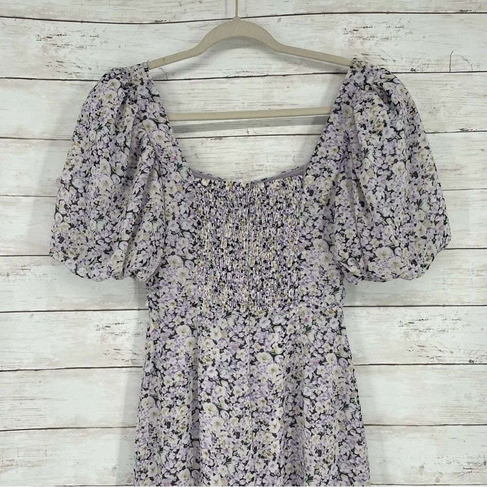 ASTR the label Micalela Floral Puff Sleeve Asymmetrical Midi Dress Size XS - Picture 9 of 16